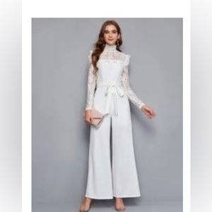 Long sleeve white pant jumpsuit